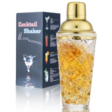 Luxury Gbuxska Glass Martini Shaker - 14.2 Oz - Gold Finish