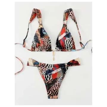 RoseSeek Leopard Floral Bikini Set for Stylish Summers