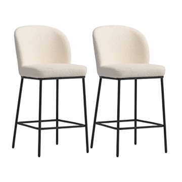 CorLiving Addison Luxury White Boucle Fabric Upholstered Modern Counter Height Bar Stools Set of 2 ?...