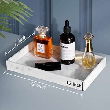 JESSILIN HOME Natural Marble Tray Bathroom Tray Marble Perfume Tray Vanity Decorative Tray for Kitchen, Bathroom, Carrara White 12×7×1.2inch