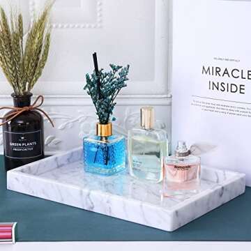 JESSILIN HOME Natural Marble Tray Bathroom Tray Marble Perfume Tray Vanity Decorative Tray for Kitchen, Bathroom, Carrara White 12×7×1.2inch