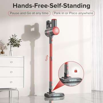 HOUSBRUSH Cordless Vacuum Cleaner with Self-Standing Design and Powerful Suction for Home