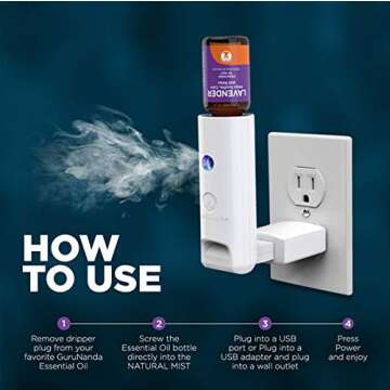 World's First Water-less Plugin - Natural Mist - 100% Pure & Natural Essential Oil Diffuser - Aromatherapy Air Freshener- Diffusers for Bedroom - Bathroom - Kitchen (1 Count, White)