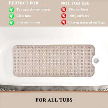 Sheepping Baby Bath Mat Non Slip Extra Long Bathtub Mat for Kids 40 X 16 Inch - Eco Friendly Bath Tub Mat with 200 Big Suction Cups,Machine Washable Shower Mat