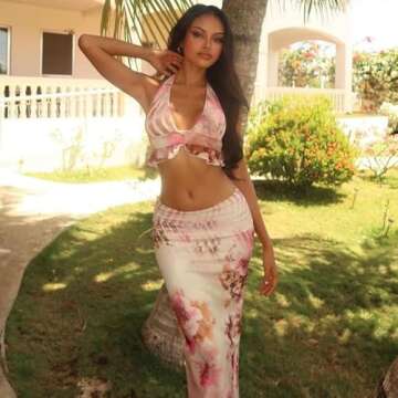 REASERAL Womens Maxi Skirt Outfits Halter Floral Print Crop Top Slim Maxi Skirt Vacation Casual Outfits