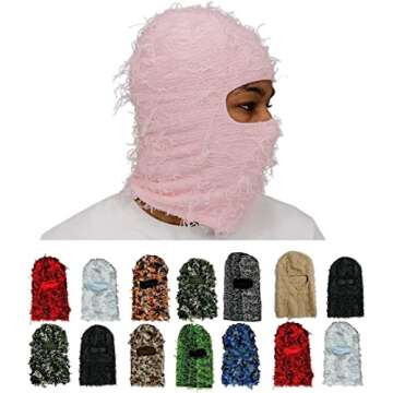 Heitiliamu Balaclava Distressed Ski Mask 20+ Colors Knitted Full Face Non Itch Beanie (Coffee Brown)(Light Pink)