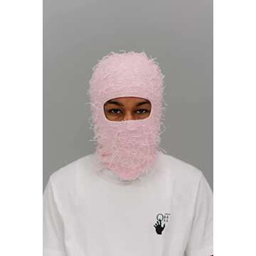 Heitiliamu Balaclava Distressed Ski Mask 20+ Colors Knitted Full Face Non Itch Beanie (Coffee Brown)(Light Pink)