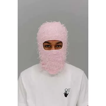 Heitiliamu Balaclava Distressed Ski Mask 20+ Colors Knitted Full Face Non Itch Beanie (Coffee Brown)(Light Pink)