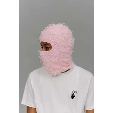 Heitiliamu Balaclava Distressed Ski Mask 20+ Colors Knitted Full Face Non Itch Beanie (Coffee Brown)(Light Pink)