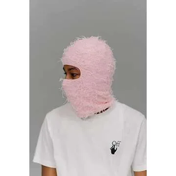 Heitiliamu Balaclava Distressed Ski Mask 20+ Colors Knitted Full Face Non Itch Beanie (Coffee Brown)(Light Pink)