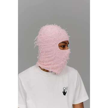 Heitiliamu Balaclava Distressed Ski Mask 20+ Colors Knitted Full Face Non Itch Beanie (Coffee Brown)(Light Pink)