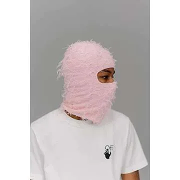 Heitiliamu Balaclava Distressed Ski Mask 20+ Colors Knitted Full Face Non Itch Beanie (Coffee Brown)(Light Pink)