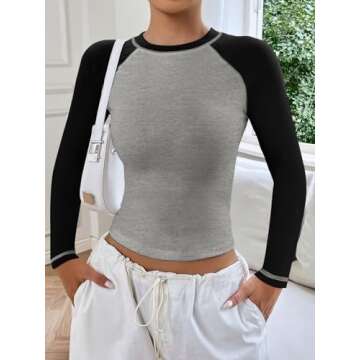 Women's Long Sleeve T Shirts Crewneck Color Block Tops Y2K Slim Fit Shirts