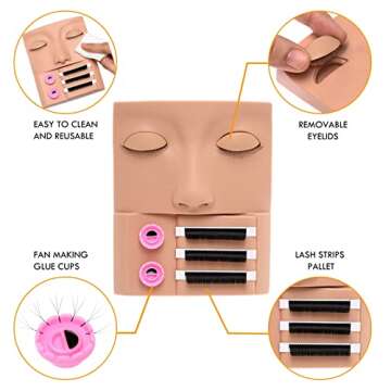 EKYSSO Lash Mannequin Head, Eyelash Mannequin Head with Removable Eyelids, Lash Extension Training Practice Head, Practice Lashes for Lash Extensions, Doll Head for Lash Extensions Practice