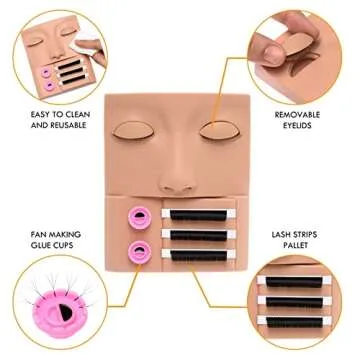 EKYSSO Lash Mannequin Head, Eyelash Mannequin Head with Removable Eyelids, Lash Extension Training Practice Head, Practice Lashes for Lash Extensions, Doll Head for Lash Extensions Practice