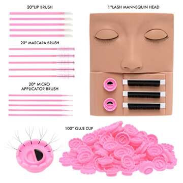 EKYSSO Lash Mannequin Head, Eyelash Mannequin Head with Removable Eyelids, Lash Extension Training Practice Head, Practice Lashes for Lash Extensions, Doll Head for Lash Extensions Practice