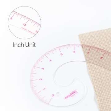KEARING 12inch Plastic Comma Shape French Curve Ruler for Pattern Making, Sandwich Line Scale, Vary Form Curve Ruler for Sewing, Clear Muti Function Sewing Ruler for Fashion Design