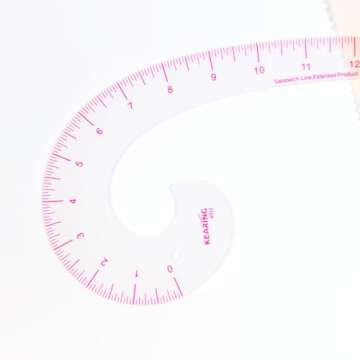 KEARING 12inch Plastic Comma Shape French Curve Ruler for Pattern Making, Sandwich Line Scale, Vary Form Curve Ruler for Sewing, Clear Muti Function Sewing Ruler for Fashion Design