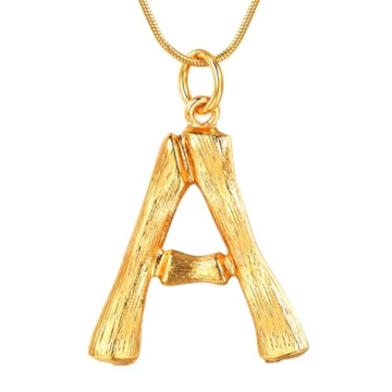 FOCALOOK Bamboo Letter Charm Necklace with Gift Box
