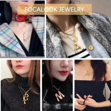 FOCALOOK Bamboo Letter Charm Necklace with Gift Box