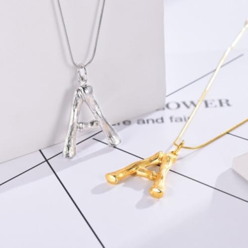 FOCALOOK Bamboo Letter Charm Necklace with Gift Box