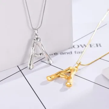 FOCALOOK Bamboo Letter Charm Necklace with Gift Box