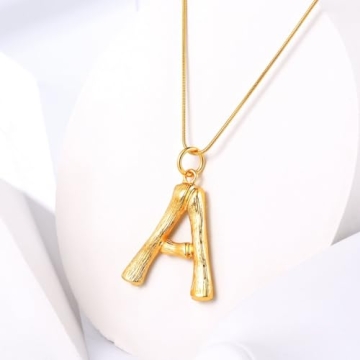 FOCALOOK Bamboo Letter Charm Necklace with Gift Box