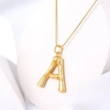 FOCALOOK Bamboo Letter Charm Necklace with Gift Box