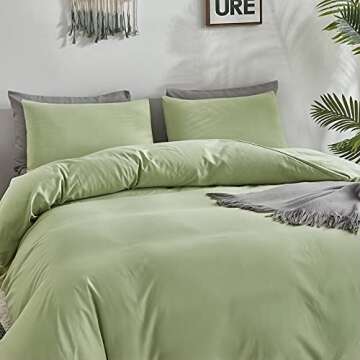 CLOTHKNOW Green Queen Comforter Set 3Pcs Sage Green Bedding Comforter Sets Soft Queen Comforter and ...