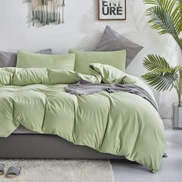 CLOTHKNOW Cozy Sage Green Queen Comforter Set 3Pcs
