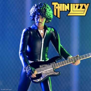 Super7 Thin Lizzy Phil Lynott (Black Leather) - 3.75" Thin Lizzy Action Figure with Accessory Classic Rock Collectibles and Retro Toys