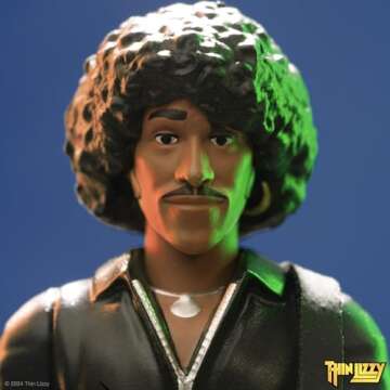 Super7 Thin Lizzy Phil Lynott (Black Leather) - 3.75" Thin Lizzy Action Figure with Accessory Classic Rock Collectibles and Retro Toys