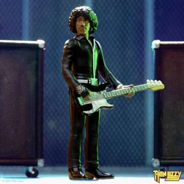 Super7 Thin Lizzy Phil Lynott (Black Leather) - 3.75" Thin Lizzy Action Figure with Accessory Classic Rock Collectibles and Retro Toys