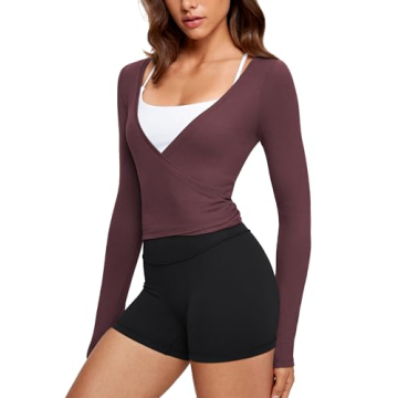 INGIA Women's V-Neck Cross Wrap Top - Soft Knit, Slim Fit for Yoga & Casual Wear