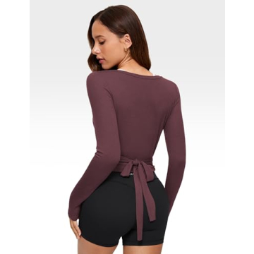 INGIA Women's V-Neck Cross Wrap Top Soft Knit Slim Fit