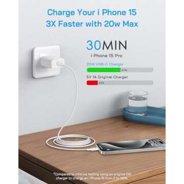 i Phone 16 15 Charger Fast Charging-20W USB C Power Brick with 6Ft Type C to C Cord for iP16/16 Pro/...
