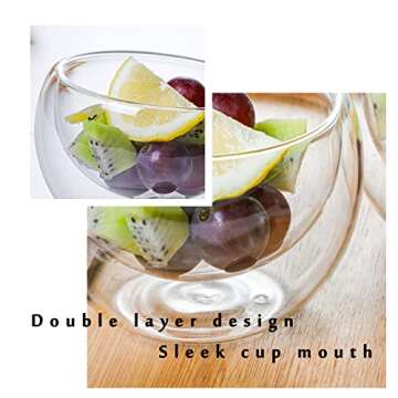 Clear Dessert Cups Glass Set of 2 Ice Cream Trifle Bowl Glass Double Ice Cream Bowls Clear Glass Fruit Parfait Cups for Dip Dessert Bar Snack Dish Bowls