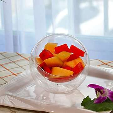 Clear Dessert Cups Glass Set of 2 Ice Cream Trifle Bowl Glass Double Ice Cream Bowls Clear Glass Fruit Parfait Cups for Dip Dessert Bar Snack Dish Bowls