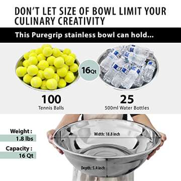 Oversized All-Purpose Stainless Steel Bowl for Home & Commercial, 16 Qt, 15 L, Made in Korea, Premiu...