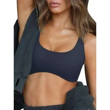 LASLULU Womens Sports Bra Medium Impact Sexy Backless Yoga Padded Bras Workout Crop Top for Teen Girls(Navy Blue Small)