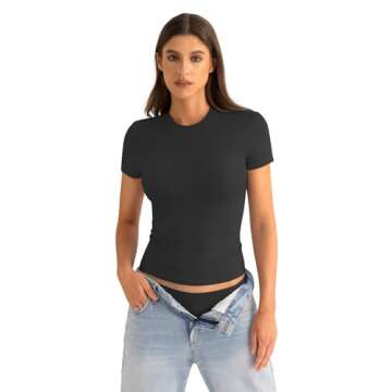 EasyGala Womens Cotton Crew Neck Short Sleeve Shirts Summer Top Fashion Y2k Crop Tops Round Neck Bas...