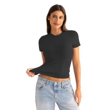 EasyGala Womens Cotton Crew Neck Short Sleeve Shirts Summer Top Fashion Y2k Crop Tops Round Neck Basic Slim Fit Going Out Tee Stretchy Trendy Tight Fitted Tops Black S