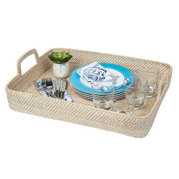 KOUBOO Laguna Rectangular High Wall Serving Tray, Extra Large, White Wash