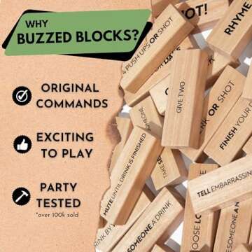 Buzzed Blocks Adult Drinking Game - 54 Blocks with Hilarious Drinking Commands and Games on 30 of Them | Perfect Pregame Party Starter | Entertaining Party Game for Adults | Novelty Funny Gift