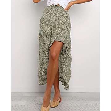 BTFBM Women 2025 Summer Spring Boho Long Skirts Dress Floral Print Elastic Waist Split Ruffle High L...