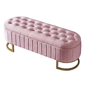 LED Floating Bed Frame Full Size with Ottoman, Upholstered Platform Bed with Shell Shaped Headboard, Modern 2-Piece Bedroom Set for Kids Girls Boys Teens Adults, No Box Spring Needed, Pink