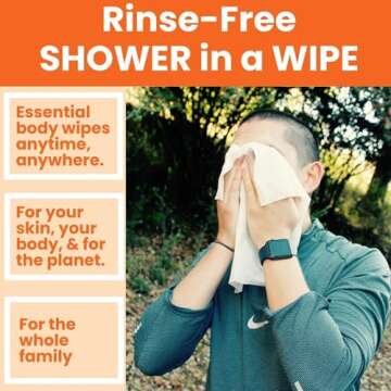 HyperGo Body Wipes - No Rinse Wet Wipes for Adults, All Natural Shower Bathing Wipes, Refreshing Body & Face Cleansing Wipes for Women & Men, 20 Extra Large Disposable Washcloths, 12x12 Unscented