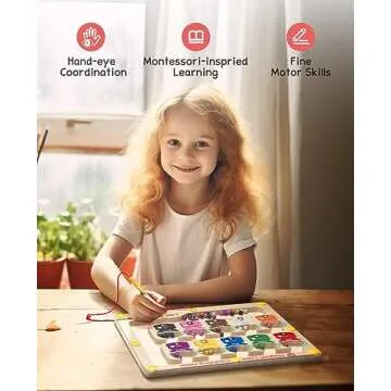 JoyCat Magnetic Color & Number Maze - Educational Wooden Color Matching Learning Counting Puzzle Board - Toddler Fine Motor Skills Toys for Boys Girls 3 4 5 Years Old