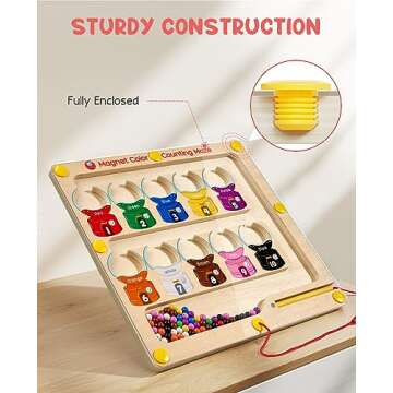 JoyCat Magnetic Color & Number Maze - Educational Wooden Color Matching Learning Counting Puzzle Board - Toddler Fine Motor Skills Toys for Boys Girls 3 4 5 Years Old