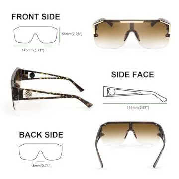 FEISEDY Women Men Sunglasse Square Flat Top Big Frame UV400 Sun Glasses Oversized B2765